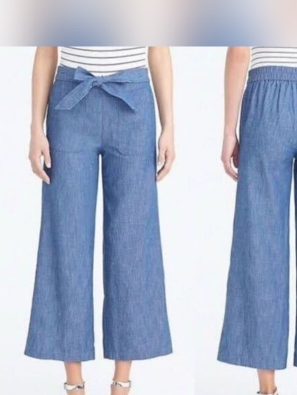 JCrew Wide Leg Tie-Waist Chambray Pants in Light Blue